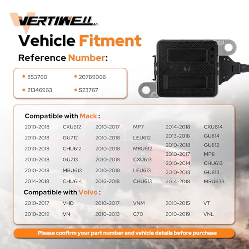 NOx Sensor Outlet Downstream Nitrogen Oxide Sensor Compatible with Volvo VNL VN VNM VHD VT C70 Mack CXU613 CHU613 CXU612 CHU612 MP8 Engine Replaces 904-6033 5WK97366 22303391 853760 S11391