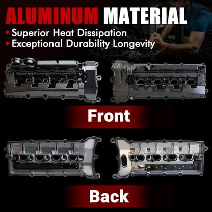 MITZONE Aluminum Valve Cover Set with Gaskets Bolts Compatible with Land Rover Range Rover Defender LR4 2010-2023 Jaguar F-Pace XF XE F-Type XJ XK XFR 2010-2021 5.0L Replace LR041443 LR010780