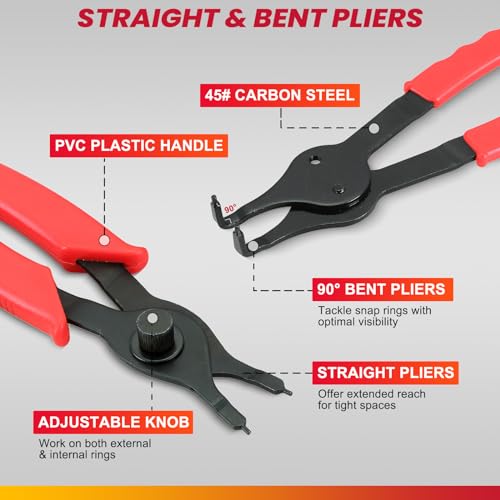 DASBET Snap Ring Plier Set 11PCS Straight & Bent Retaining Ring Pliers - color: Red