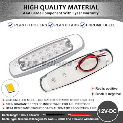 30 Pcs 12V DC 6.4 Inch Clear Lens 10 Amber + 10 Red + 10 White 12 LED Clearance Lamps w/Chrome Sealed Flush Mount Side Maker Light Heavy Duty Truck Caravan RV Trailer Lorry - color: Clear/Amber+Red+White Pack of 30