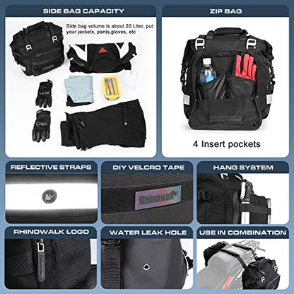 Rhinowalk Waterproof Motorcycle Saddlebags Luggage Bags 20L Quick Release for Adventure & Sport Bikes, Black (1 Pack) - size: 20L