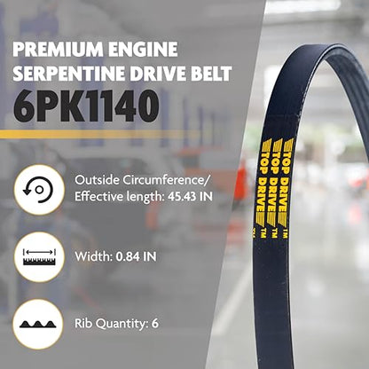 Top Drive, 6PK1140, Premium Engine EPDM Serpentine Belt, 45.43" Length - size: 6PK1140