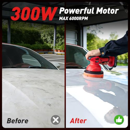6 Inch Cordless Car Buffer Polisher kit w/ 2x2000mAh 21V Batteries - color: Red