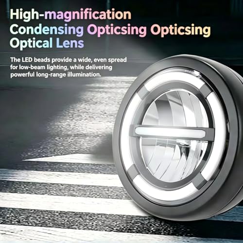 6.69 Inch Motorcycle LED Headlight with Mounting Brackets Assembly, 6.69 inch universal Round Headlamp with High/Low Beam Turn Signal DRL for Cafe Racer E-bike Bobber Chopper