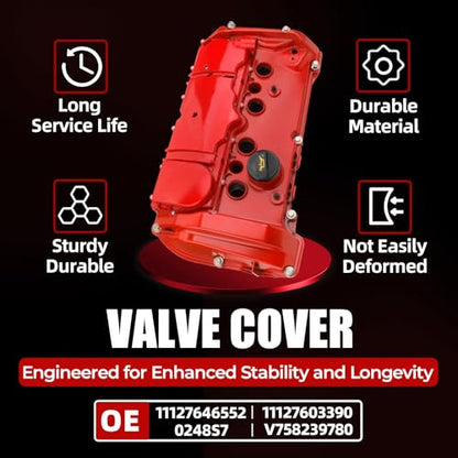 MITZONE N18B16A Aluminum Engine Valve Cover Kit Compatible with Mini Cooper Countryman 2011-2016 OE 11127646552 11127603390 V758239780