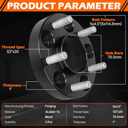 GAHA 5x4.5 Wheel Spacers 70.5mm Fit for Ford, for Lincoln, 1 inch 1/2"-20 - color: 5x4.5inch-70.5mm-2PCS