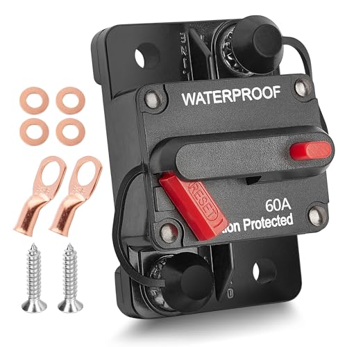 RED WOLF 60 Amp Circuit Breaker W/Ring Terminal 6 Gauge Connector Manual Reset Switch for Boat Trolling Motor Marine ATV Trailer Vehicles Stereo Audio Electronic Battery Solar System Inline Fuse