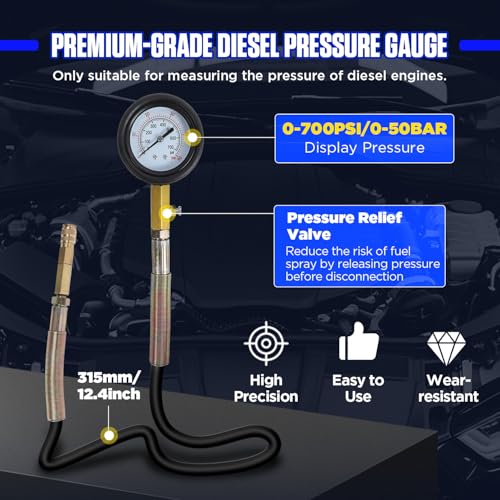 Compression and Leakage Test Kit 47PCS Petrol & Diesel Engine Compression Tester Automotive Cylinder Leak Down Tester Kit with Dual Gauge Engine Compression Tester Kit for HDi, TDCi, Pumpe Duse Engine - color: Black