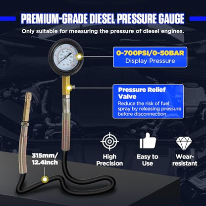 Compression and Leakage Test Kit 47PCS Petrol & Diesel Engine Compression Tester Automotive Cylinder Leak Down Tester Kit with Dual Gauge Engine Compression Tester Kit for HDi, TDCi, Pumpe Duse Engine - color: Black