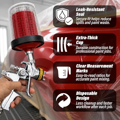 LAUCO Disposable Spray Gun Paint Cups Kit – 50 Pack Liners & Lids with 125 Micron Strainer, Hard Cup, Retainer Ring & Plugs (800ml / 27oz) 25985 - size: 800ml / 27oz