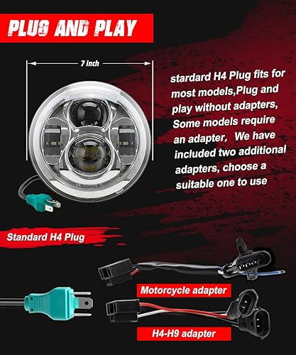 Upgraded Chrome 7 Inch LED Headlight & 4.5 Inch Fog Lights with Turn Signals Headlamp Kit with Mounting Ring and 2 Adapter Harnesses Compatible with Harley Road King Electra Glide Ultra| DOT Certified - color: Upgraded Chrome