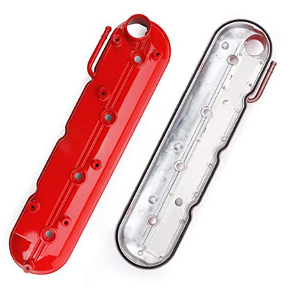 Upgrade Aluminum Engine Valve Covers Compatible with 1999-2008 Cadillac Escalade Chevy Silverado, Suburban Tahoe Trailblazer GMC Sierra Yukon Replaces Parts 12570427 12582224 - color: RED(Aluminum)