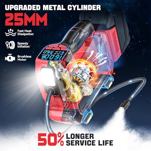 LIVOWALNY 160PSI Cordless Tire Inflator Air Compressor Compatible with Milwaukee 18V Battery, Portable Handheld Air Pump with Digital Pressure Gauge for Cars Motorcycles Bikes Sport Balls (Tool Only) - size: 160PSI Compatible With Milwaukee 18V Battery