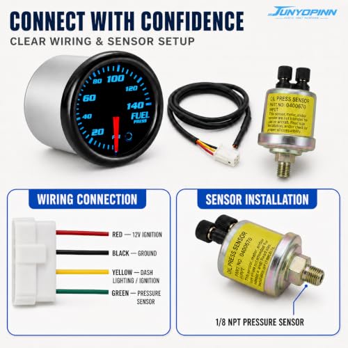 2''52mm Fuel Pressure Gauge 0-140 PSI with Sensor Tinted 7 Color Gauge Kit