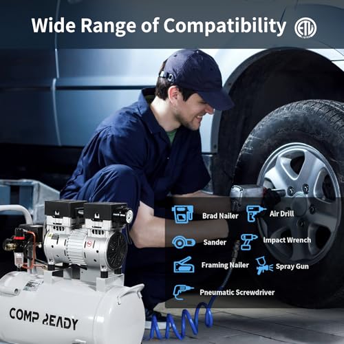 8 Gallon Portable Air Compressor 1HP 2.5 CFM@90PSI 60dB Ultra Quiet Oil Free Air Compressor Ideal for Tire Inflation Pneumatic Tool Spray Painting
