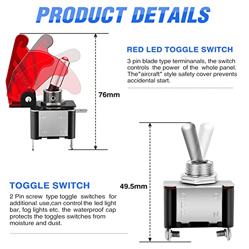 Nilight Ignition Switch Panel with Engine Push Button 12V 5 in 1 - color: Red 5 in 1 Panel