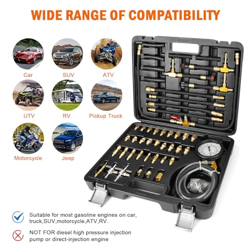 Pro Fuel Injection Pressure Tester Kit Gauge 0-140 PSI with 9.49,7.89,6.30 Fuel Line Fittings - size: Master