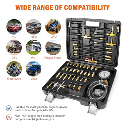 Pro Fuel Injection Pressure Tester Kit Gauge 0-140 PSI with 9.49,7.89,6.30 Fuel Line Fittings - size: Master