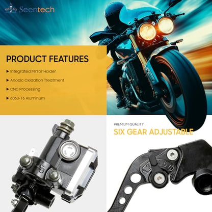 Seentech Universal 7/8” 22mm Motorcycle Brake Master Cylinder & Clutch Lever CNC Left and Right Set for 50cc–300cc Bikes, Fits Honda Yamaha Kawasaki Suzuki Dirt Bike ATV