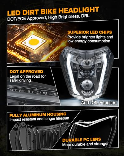 RAMJET4X4 LED Motorcycle Headlight Dirt Bike DRL Headlamp with Bezel Compatible With Motocross Pit Bike Enduro ATV Supermoto 150 250 350 450 500 SX XCW EXC SXF XC SMC R 690 - color: black A