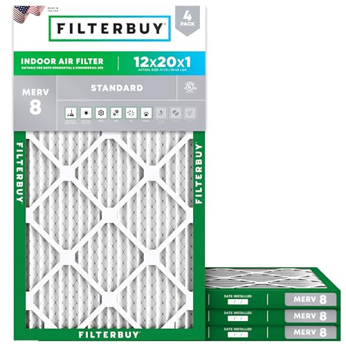 Filterbuy 12x20x1 Air Filter MERV 8 Dust & Allergy Defense (4-Pack) - size: 12x20x1