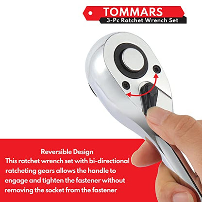 TOMMARS Ratchet Set 1/4" 3/8" 1/2" Drive Socket Wrench Mechanic Hand Tool - size: 1/4", 3/8", 1/2" Drive, style: Ratchet Set