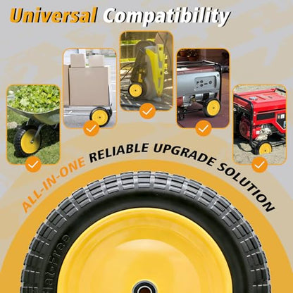 4.80/4.00-8 Flat Free Tire and Wheel, 14.5" Solid Wheelbarrow Tire with 3"-7" Adjustable Centered Hub, 5/8" & 3/4" Bearings, Universal Replacement for Garden Cart, Hand Truck, Dolly (1 Pack) - color: 1 PACK, size: 14.5"-4.80/4.00-8"