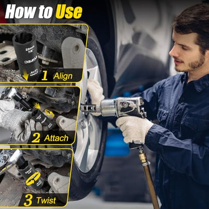 Topec 24mm x 25mm Flip Lug Nut Extractor, 1/2" Drive Lug Nut Removal Tool, 2-IN-1 Wheel Lock Remover Socket - size: 24 x 25mm