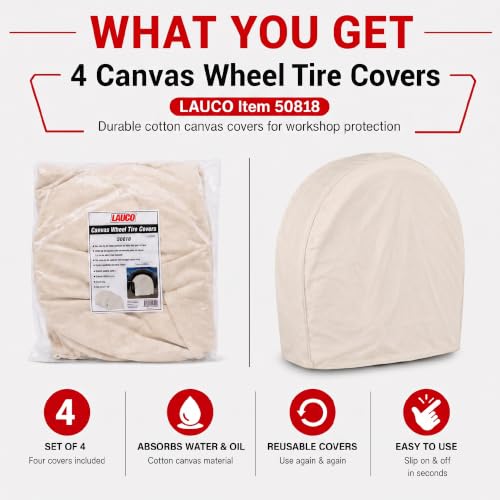 LAUCO Canvas Wheel Tire Covers Set of 4, Absorbs Water and Oil - Protector for RV, Auto, Truck, Car, Camper, SUV, Trailer, Suitable for 27.5 inch Diameter Tire 50818