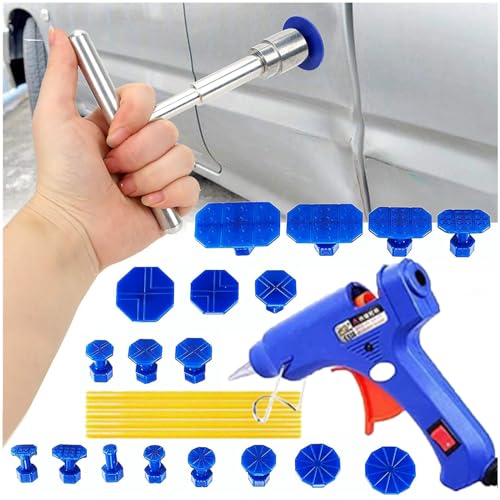 Small Dent Removal Kit, Small Hail Door Dding Dent Popper Kit for Car, Car Small Dent Suction Puller Include T Bar Dent Puller and 18 PCS Suction Cups, 100W Hot Glue Gun and 5 Glue Sticks - size: 25pcs