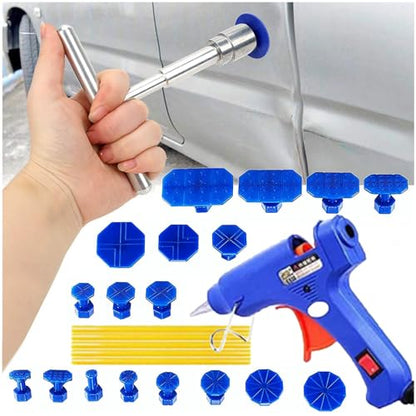 Small Dent Removal Kit, Small Hail Door Dding Dent Popper Kit for Car, Car Small Dent Suction Puller Include T Bar Dent Puller and 18 PCS Suction Cups, 100W Hot Glue Gun and 5 Glue Sticks - size: 25pcs