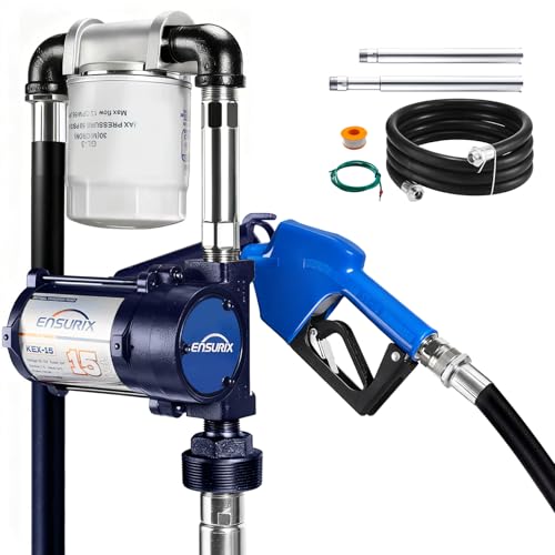 12V Fuel Transfer Pump 15 GPM, Diesel Transfer Pump 12 Volt with Auto Shut Off Nozzle, Hose & Filter, Electric Gasoline Transfer Pump Kit for Fuel Tank, Gasoline, Diesel, Kerosene