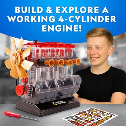 National Geographic 4-Cylinder Engine Building Kit Working Model for Kids