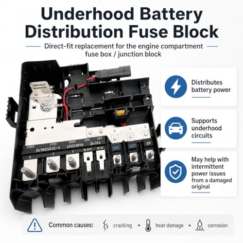 Underhood Battery Distribution Fuse Block Assembly, Engine Compartment Fuse & Relay Box Junction Block, Battery Junction Block Replaces OE 84646134 84493556 (Superseded by 85015808) - Confirm Fitment
