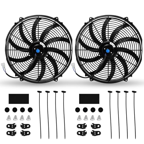 16" Universal Electric Radiator Fan Push Pull Slim Fan High Performance Cooling Fan 80W 12V Mount Kit 2PCS - size: 16 inch- 2PCS