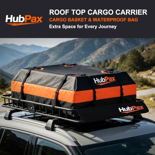 Roof Mount Cargo Carrier Basket & 15 Cu Ft. Waterproof Cargo Bag - size: 15 Cubic feet