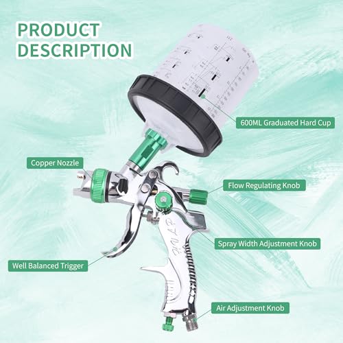 HVLP Spray Gun Kit, 4 Nozzles,10 Disposable Paint Cup System,Green - color: green