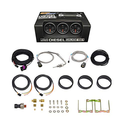 GlowShift Black 7 Color 3-Gauge Diesel Truck Set, 2-1/16" 52mm