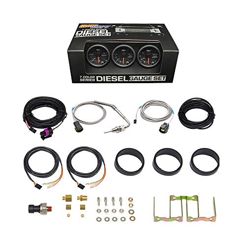 GlowShift Black 7 Color 3-Gauge Diesel Truck Set, 2-1/16" 52mm