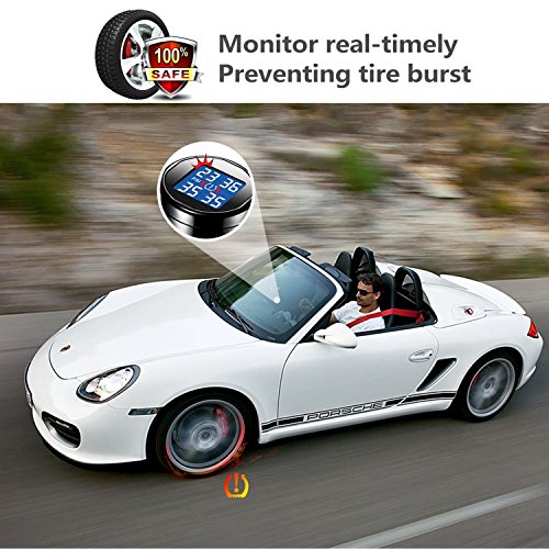 Wireless Tire Pressure Monitoring System (TPMS) for Small Size 4-tire Vehicles, Including 4 External Cap sensors (0-87PSI) - size: round display