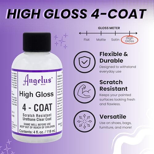 Angelus High Gloss 4-Coat Scratch-Resistant Leather Sealer – Durable, Flexible, Clear Coat Protection for Leather Shoes, Bags, Jackets & More - High Gloss Finish - 4 Fl Oz - size: 4 fl oz (Pack of 1), style: high gloss