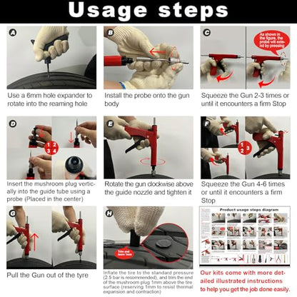 Richcat Tubeless Tire Puncture Repair Kit with Mushroom Plug, Repairs punctures and Flat Tires for Motorcycles, Cars, Trucks, ATVs,Gun Puncture Repair Kit - size: 20Plugs Kit