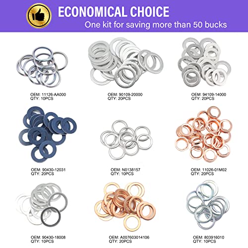 140PCS Oil Drain Plug Gasket Assortment Oil Crush Washers Seals Kit for Toyota Honda Subaru VW Audi Mercedes Benz (MIX-140)