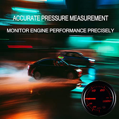 YONEDA Turbo Boost Gauge Kit Vacuum 30 PSI Tinted 7 Color - Includes Mechanical Hose & T-Fitting - Black Dial- for Car&Truck - 55mm
