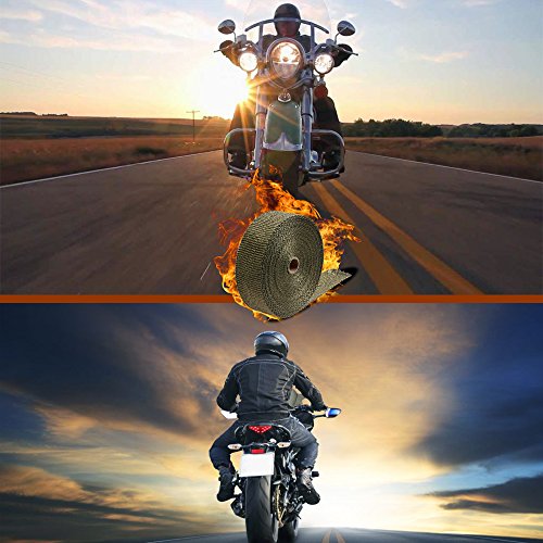 LEDAUT 2" x 50' Titanium Exhaust Heat Wrap Roll for Motorcycle Fiberglass Heat Shield Tape with Stainless Ties - size: 2 inches X 50 feet roll