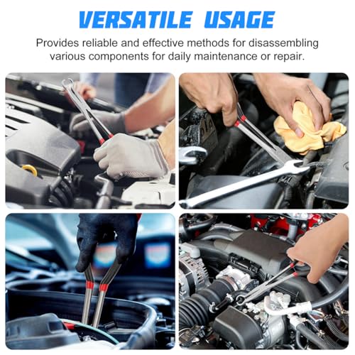11 Inch Car Long Reach Hose Grip Pliers, Ring Nose Spark Plug Boot Wire Removal Pliers with Serrated Jaws, Automotive Hoses and Fittings Installation Tool, Universal for SUV RV Sedan