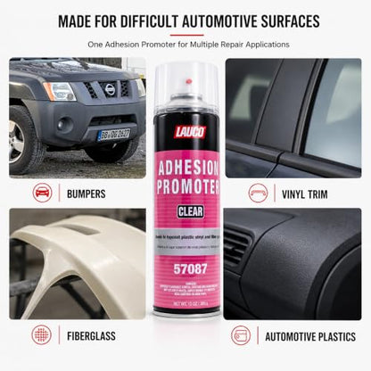 LAUCO Automotive Adhesion Promoter 13 oz Spray Can Pack of 1 - Use on Multi Surfaces Like Automotive Plastics, Bumpers, Vinyl Trim and Fiberglass (57087)