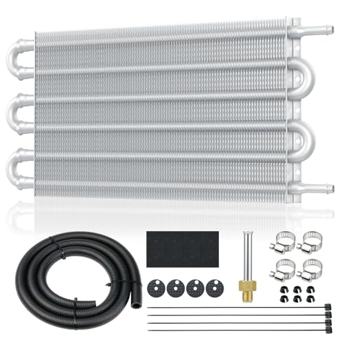 Universal 5/16" Transmission Oil Cooler Kit, Aluminium alloy 6 Pass Tube and Fin Oil Cooler Kit with Hose Mounting Kit, Silver - color: Silver, size: 6 Pass