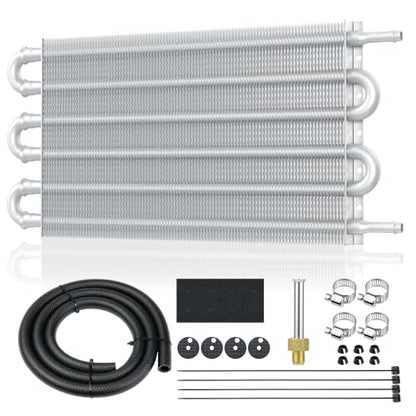 Universal 5/16" Transmission Oil Cooler Kit, Aluminium alloy 6 Pass Tube and Fin Oil Cooler Kit with Hose Mounting Kit, Silver - color: Silver, size: 6 Pass