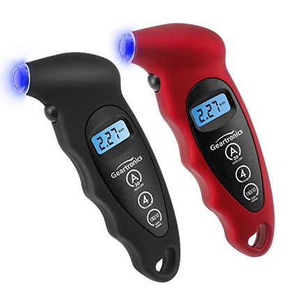 Digital Tire Pressure Gauge 150 PSI 4 Settings with Backlight LCD Tire Gauge for Cars, Motorcycles and Bikes with Non-Slip Grip, 2 Pack